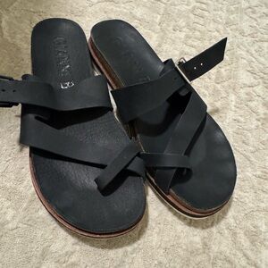 Black Leather Women's Sandals